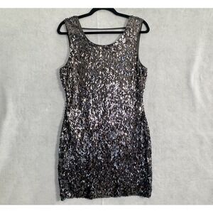 EXPRESS Women Sleeveless Sequin Stretch Mini Dress Sz M Silver Disco 80s 49-17